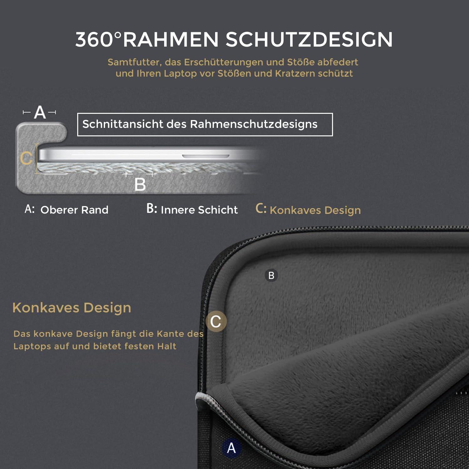 Voova Laptophülle 13,3 Zoll MacBook Air Pro M1 M2 iPad Pro 12.9 Laptoptasche Schwarz