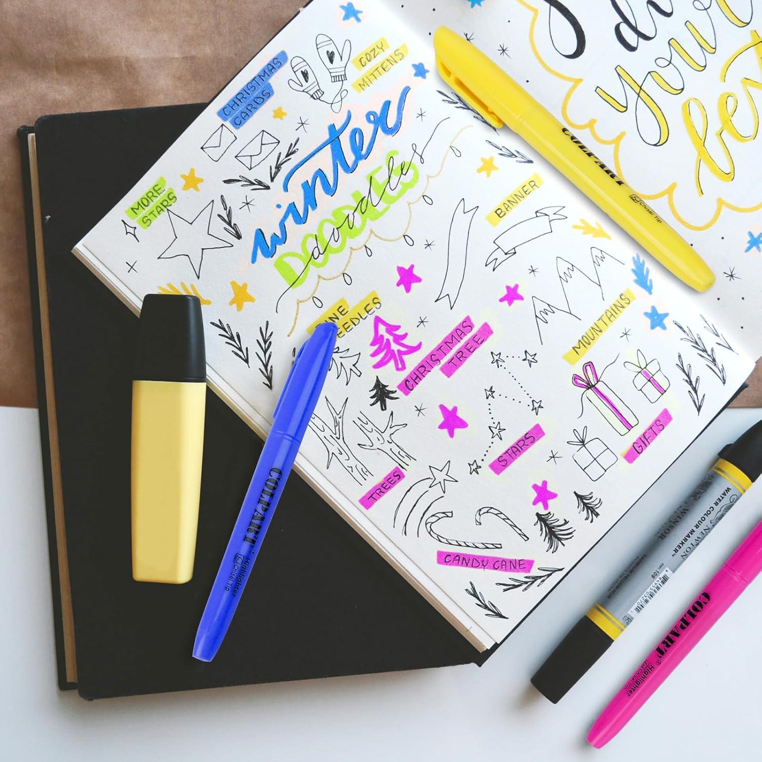 Textmarker Set, Pastell Highlighter, 30 Farben, Doppelspitze, Keilspitze, Aesthetic Marker