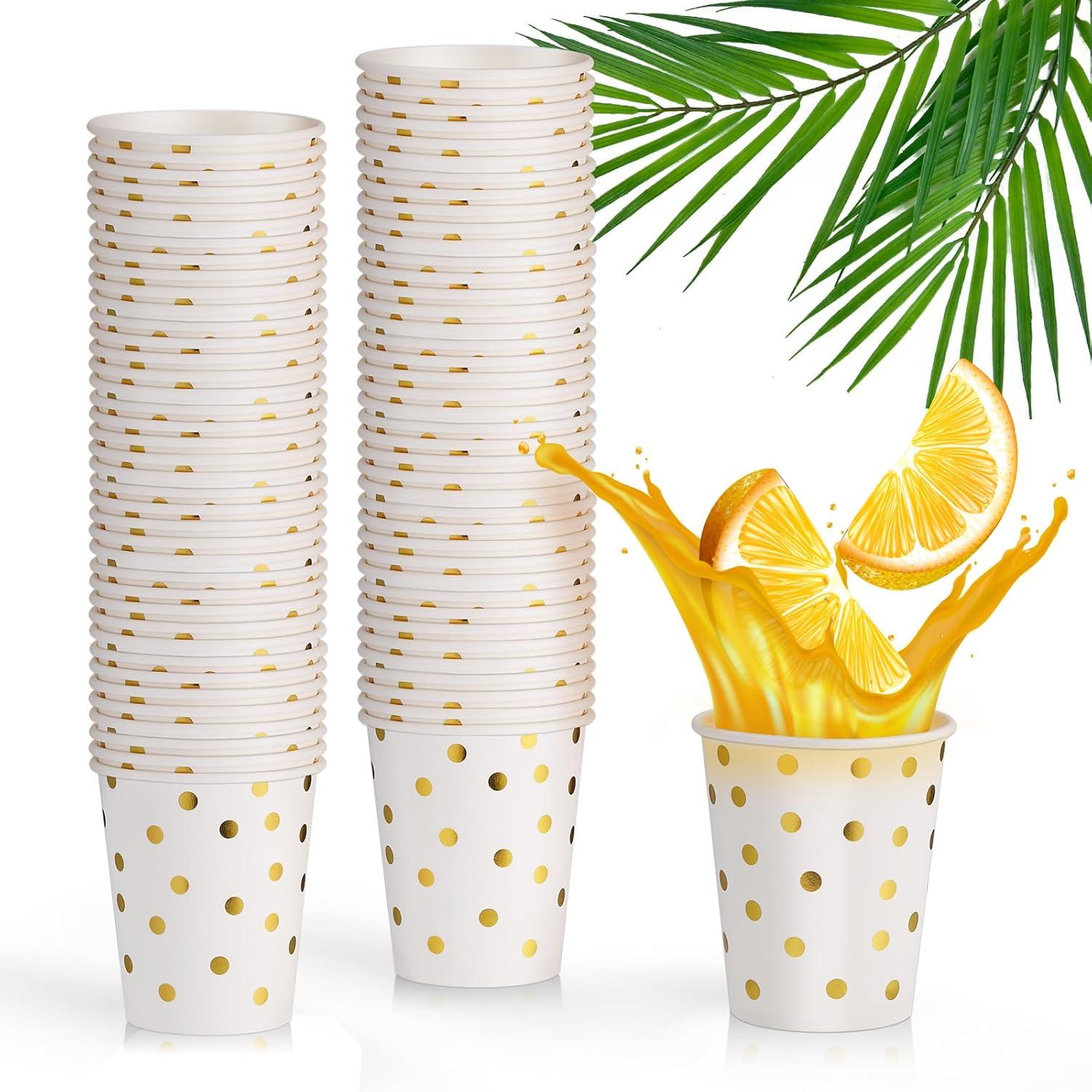 Pappbecher Gold Dot 250ml Einweg 80 Stück, Party Hochzeit