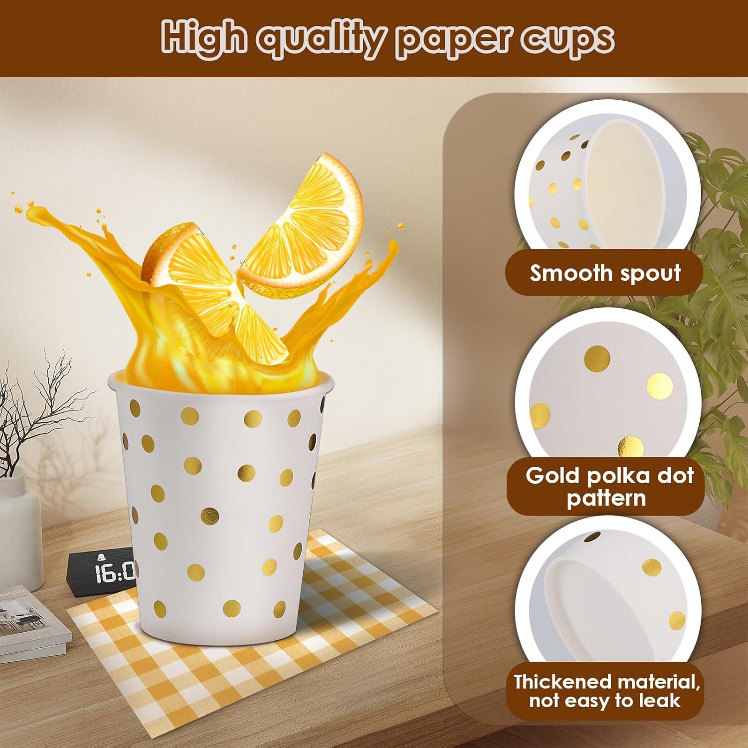 Hejo 80 Stück Gold Dot Pappbecher 250ml, Einweg Party Kaffeebecher