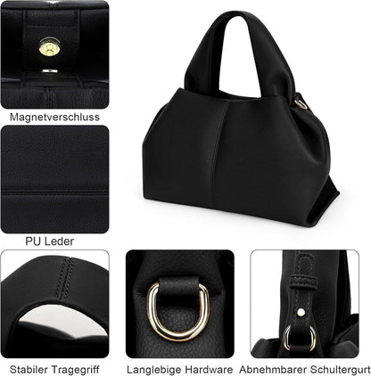 TIAASTAP Damen Handtasche Vintage PU Leder Schultertasche Schwarz