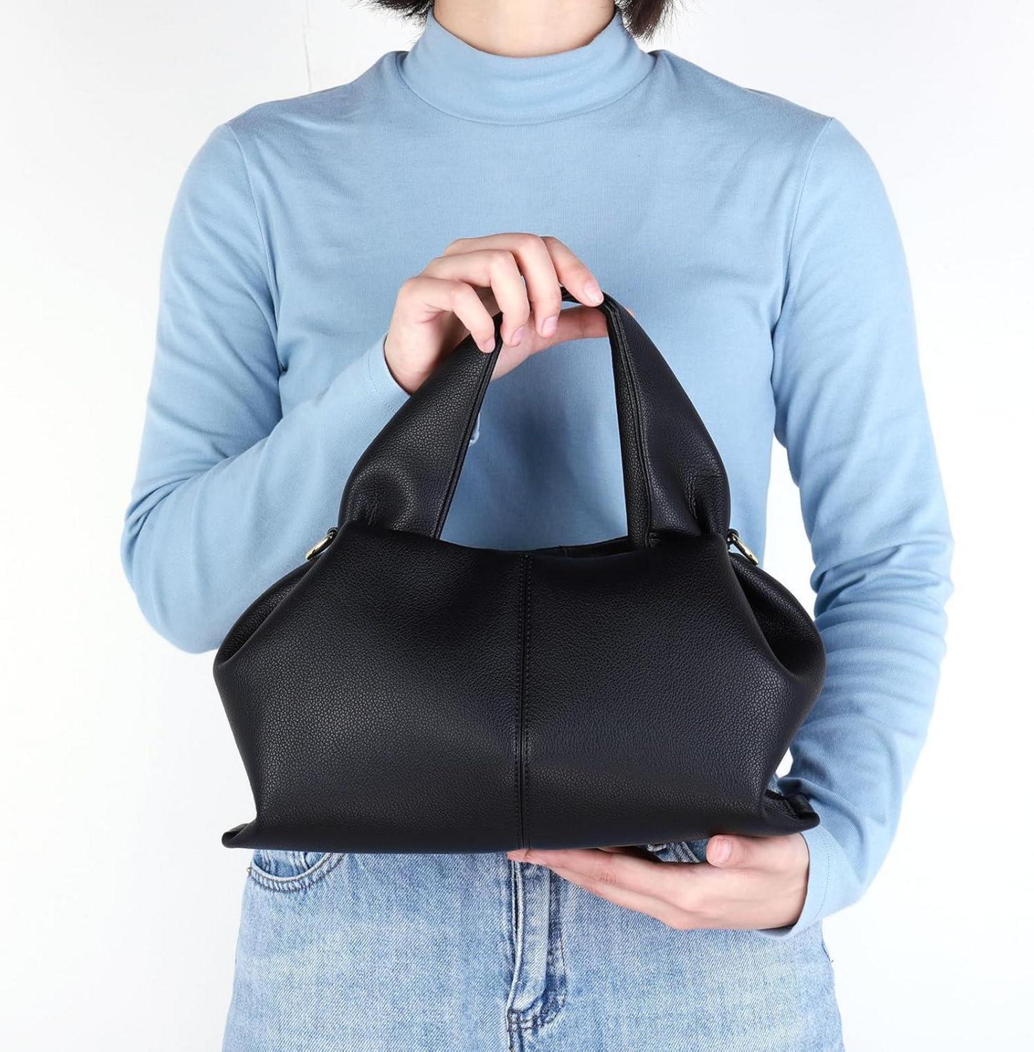 TIAASTAP Damen Handtasche Vintage PU Leder Schultertasche Schwarz