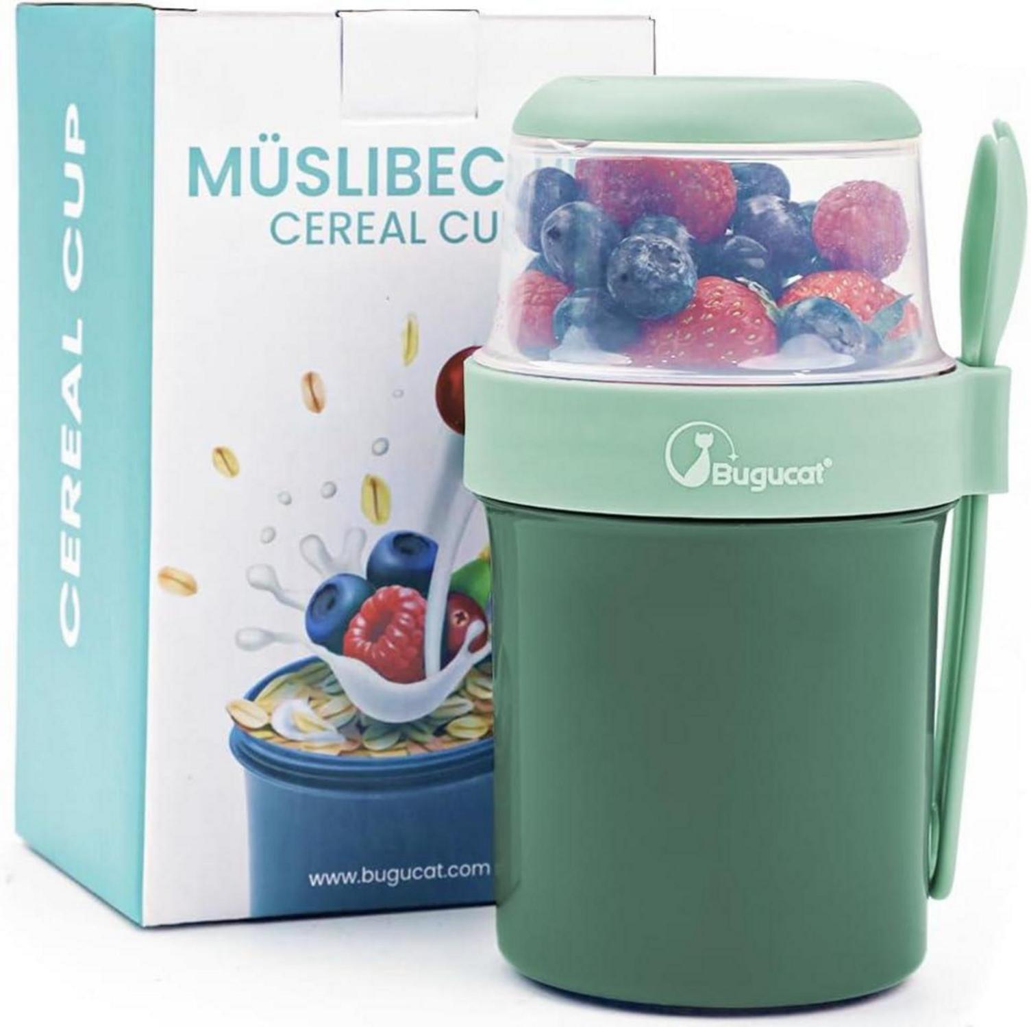 Bugucat Müslibecher to Go 2in1 Lunchpot Yoghurtbecher Grün