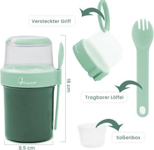 Bugucat Müslibecher to Go 870ml Grün, 2in1 Lunchpot mit