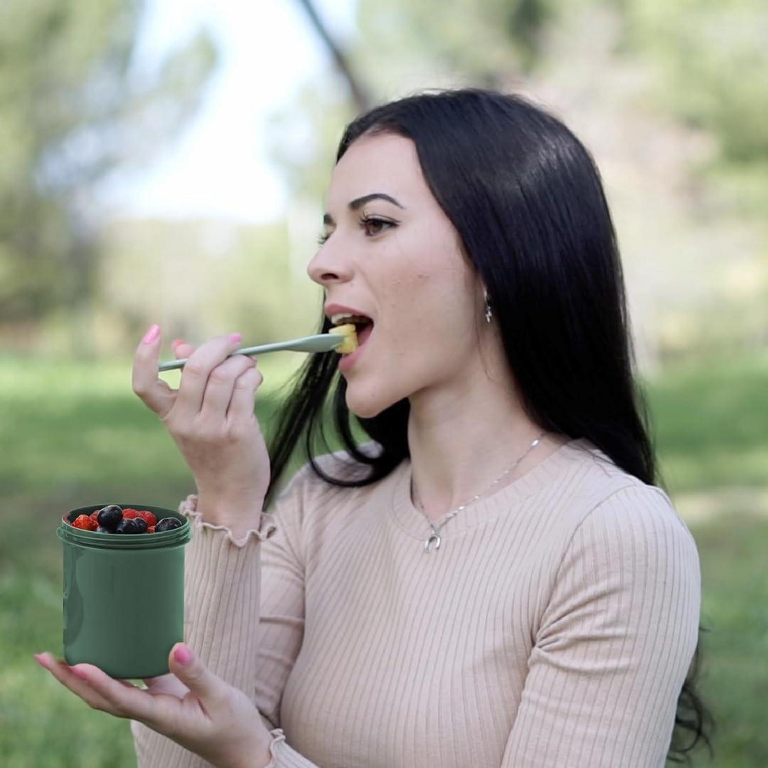 Bugucat 2in1 Müslibecher to Go 560ml+310ml Grün, Auslaufsicherer