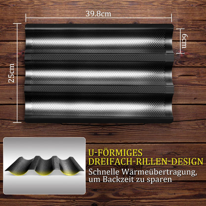 Hotec Baguette Backform Antihaftbeschichtet für 3 Baguettes