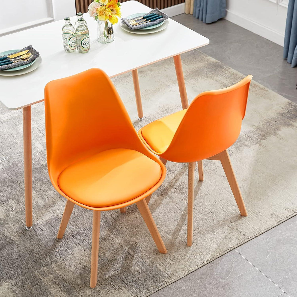 Esszimmerstühle Set 4 – Skandinavisch, Orange & Massivholz