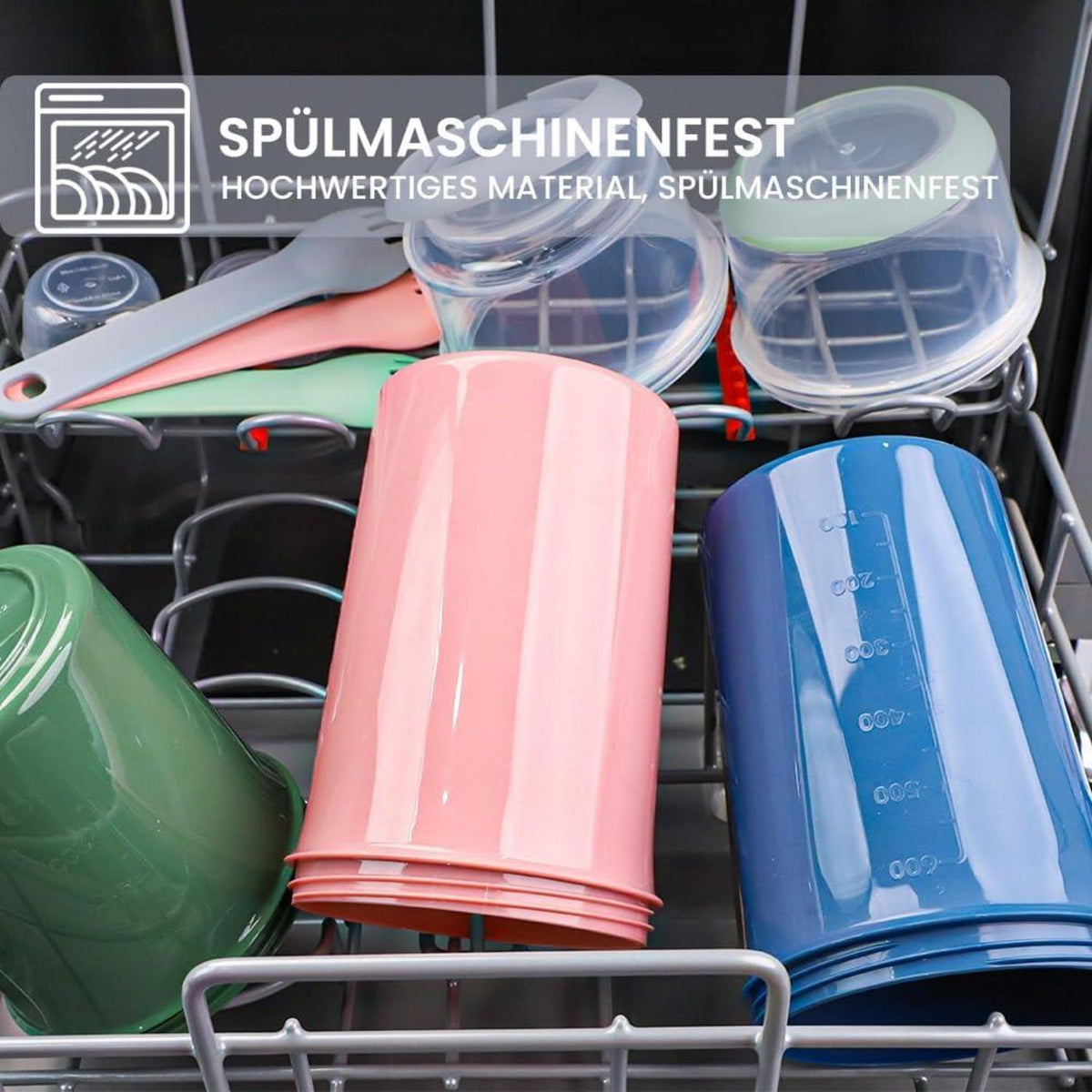 Bugucat 2in1 Müslibecher to Go mit Löffel 870ml Salatbecher Yoghurt Kinder