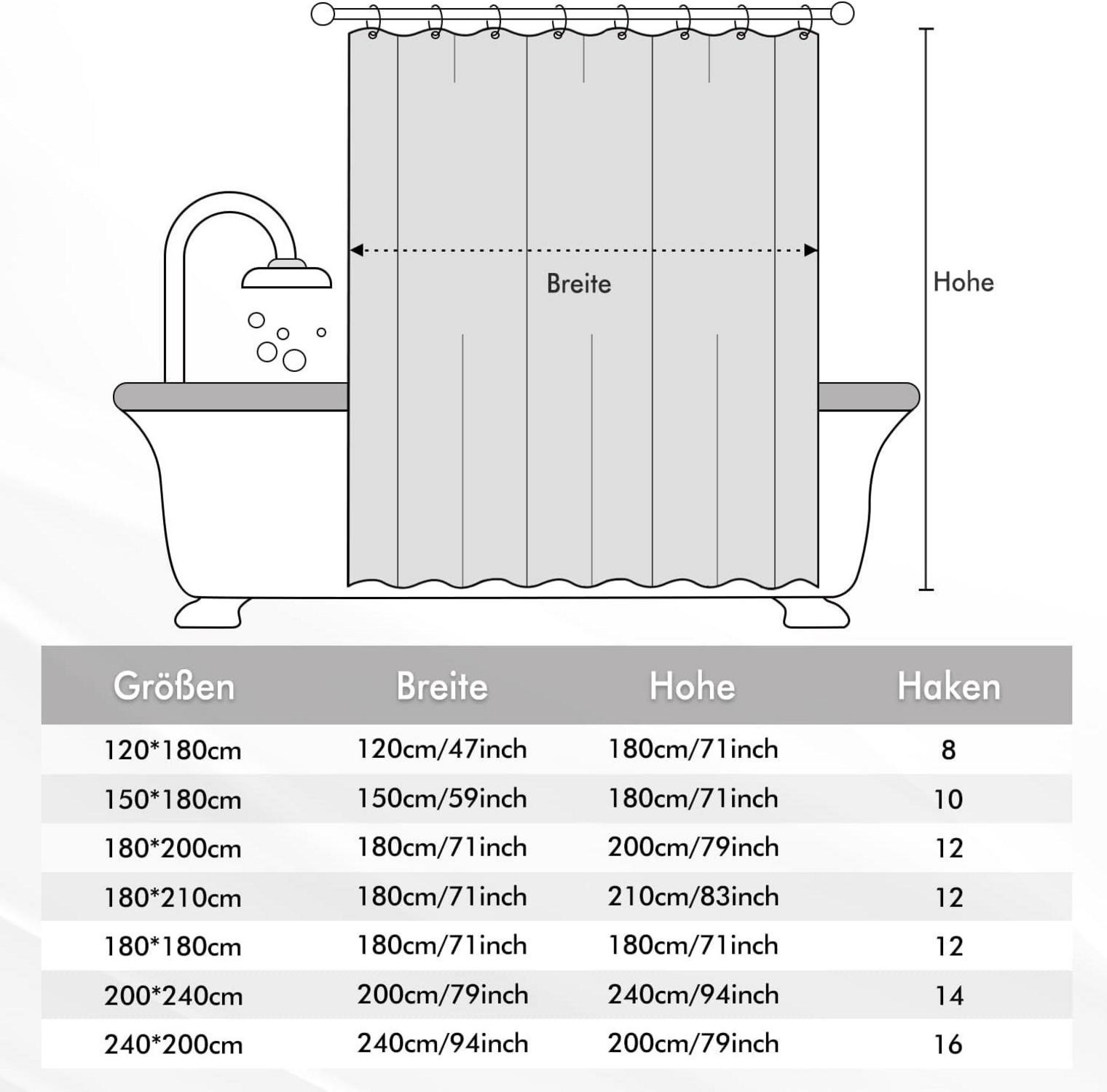MIULEE Duschvorhang 240x200cm Grau Wasserdicht Anti-schimmel Textil Waschbar