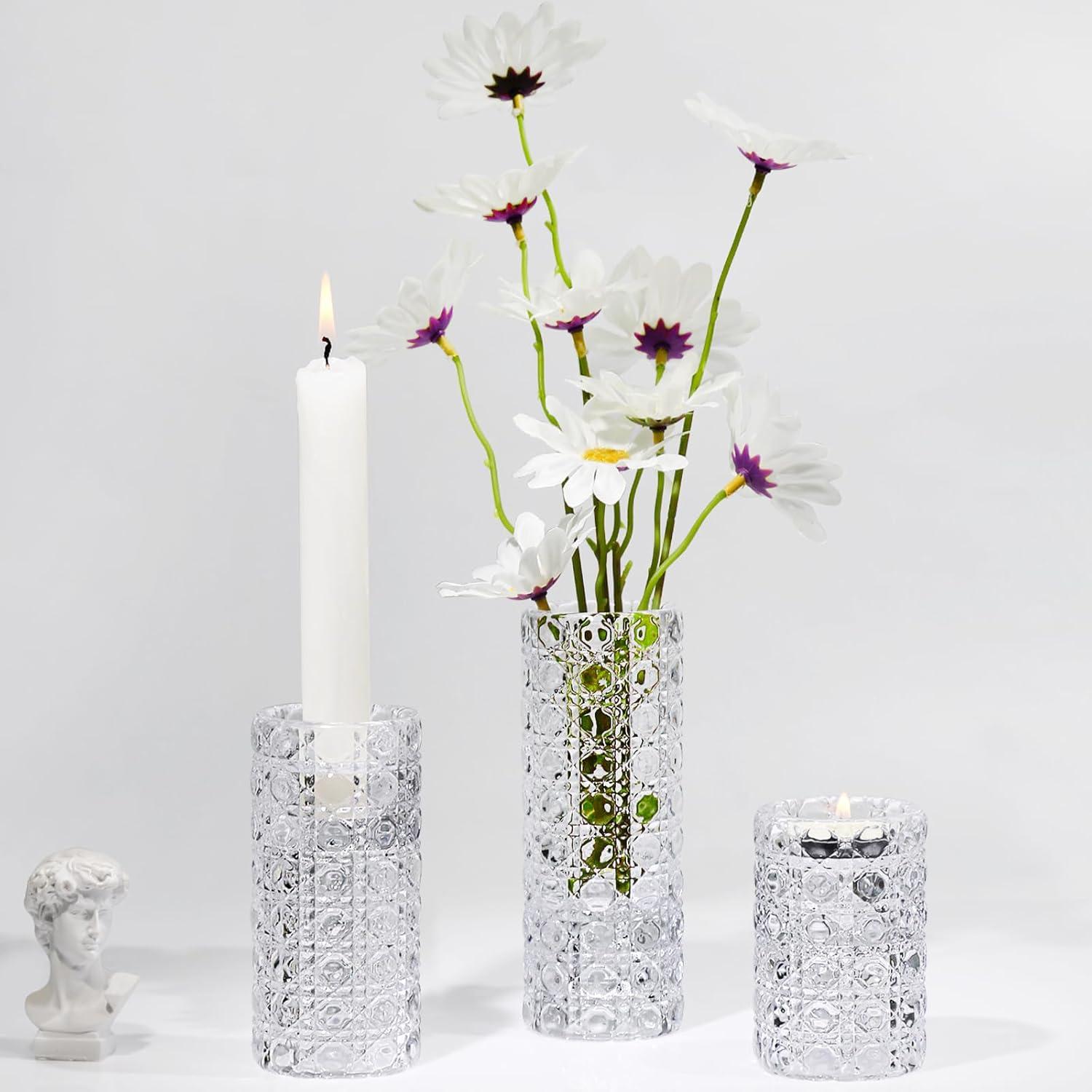 HofferRuffer Glas Kerzenhalter Teelichthalter 2-in-1 3er Set Klar