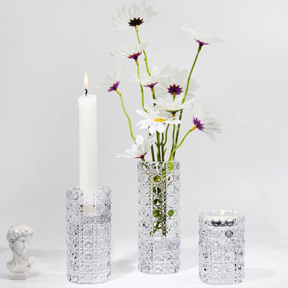 HofferRuffer Glas Kerzenhalter Teelichthalter 2-in-1 3er Set Klar