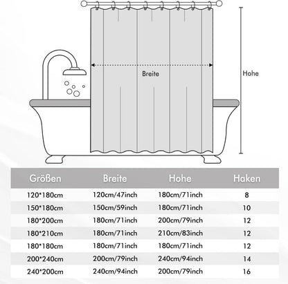 Duschvorhang 180x180cm Weiß Wasserdicht Anti-schimmel Textil Waschbar