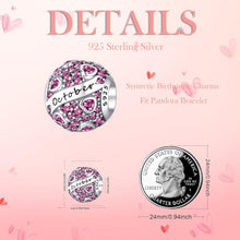 925 Sterling Silber Geburtsstein Charm Anhänger - Oktober Herz Zirkon
