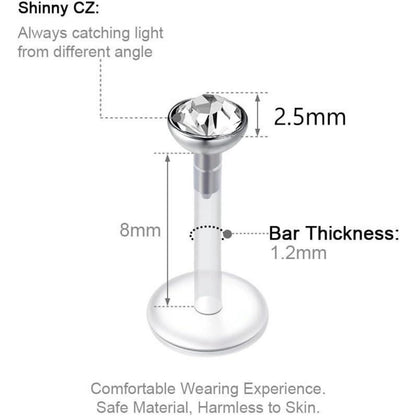 Labret Piercing Set 9+3 Stück, 16G Chirurgenstahl & Acryl, 2-4mm CZ