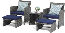 Rattan Balkonmöbel-Set 5-tlg. inkl. Kissen und Hocker