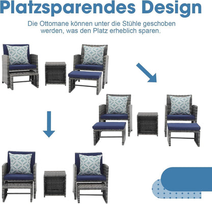 Rattan Balkonmöbel-Set mit Gartensessel, Hocker & Beistelltisch