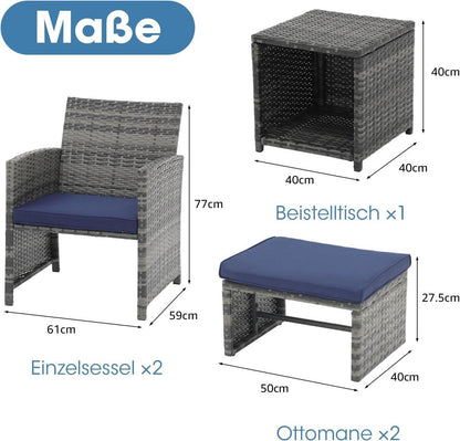 5-tlg Rattan Balkonmöbel-Set mit