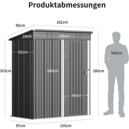 Metall Geräte-Schuppen 180x162cm - Grau, Gartenschuppen & Lagerraum