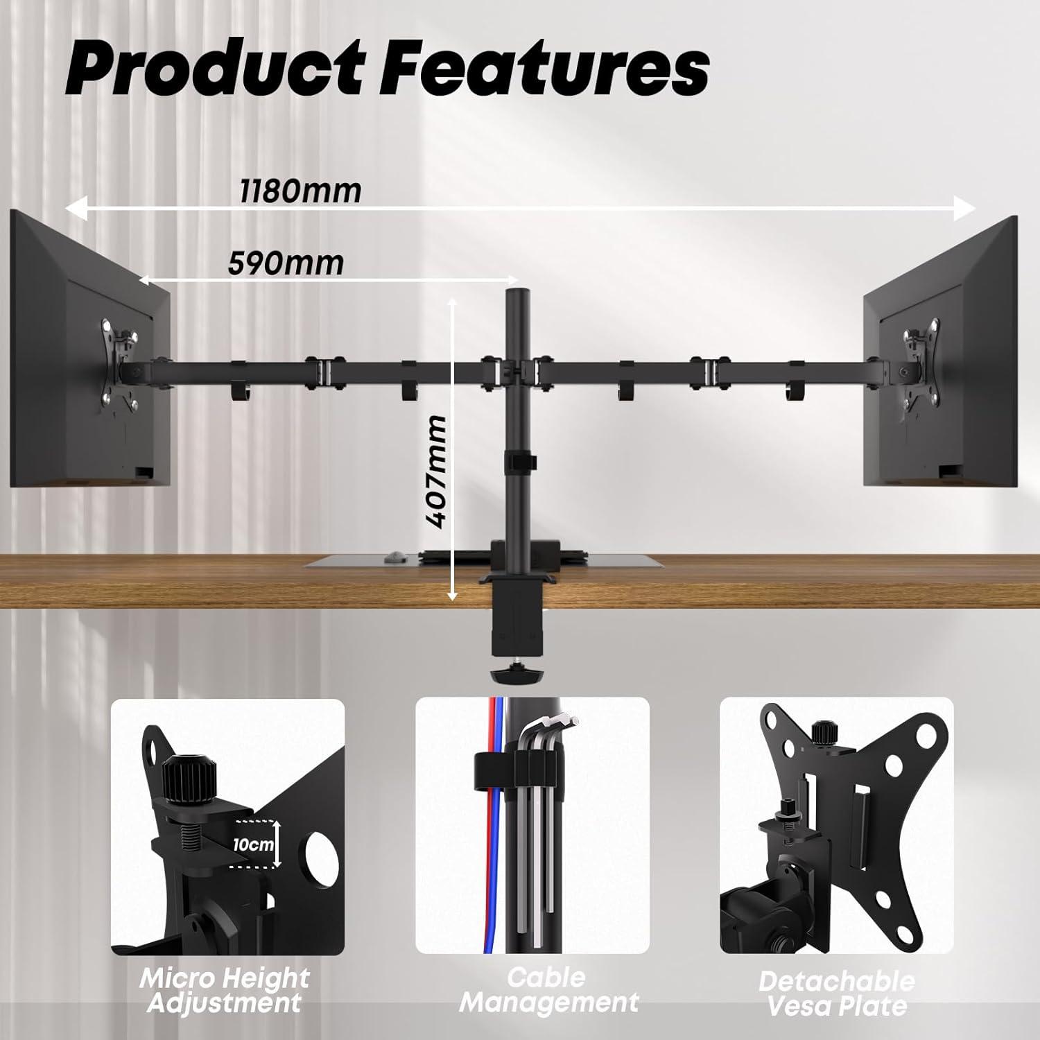 Monitor Halterung für 2 Monitore 17-35 Zoll Neig- Schwenk- Drehbar 9 kg Arm VESA