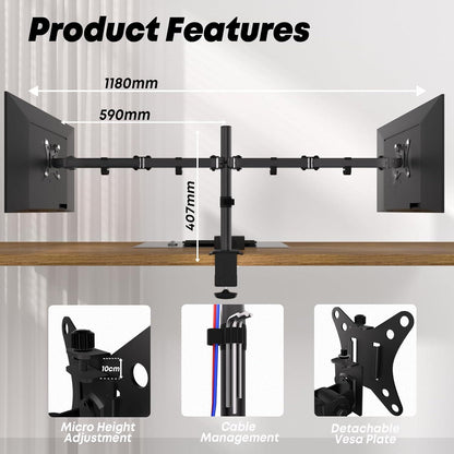 Monitor Halterung für 2 Monitore 17-35 Zoll Neig- Schwenk- Drehbar 9 kg Arm VESA