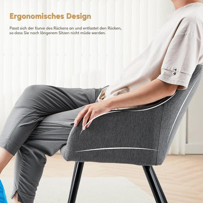 Gepolsterter Esszimmerstuhl mit Armlehnen & Leinenbezug Grau