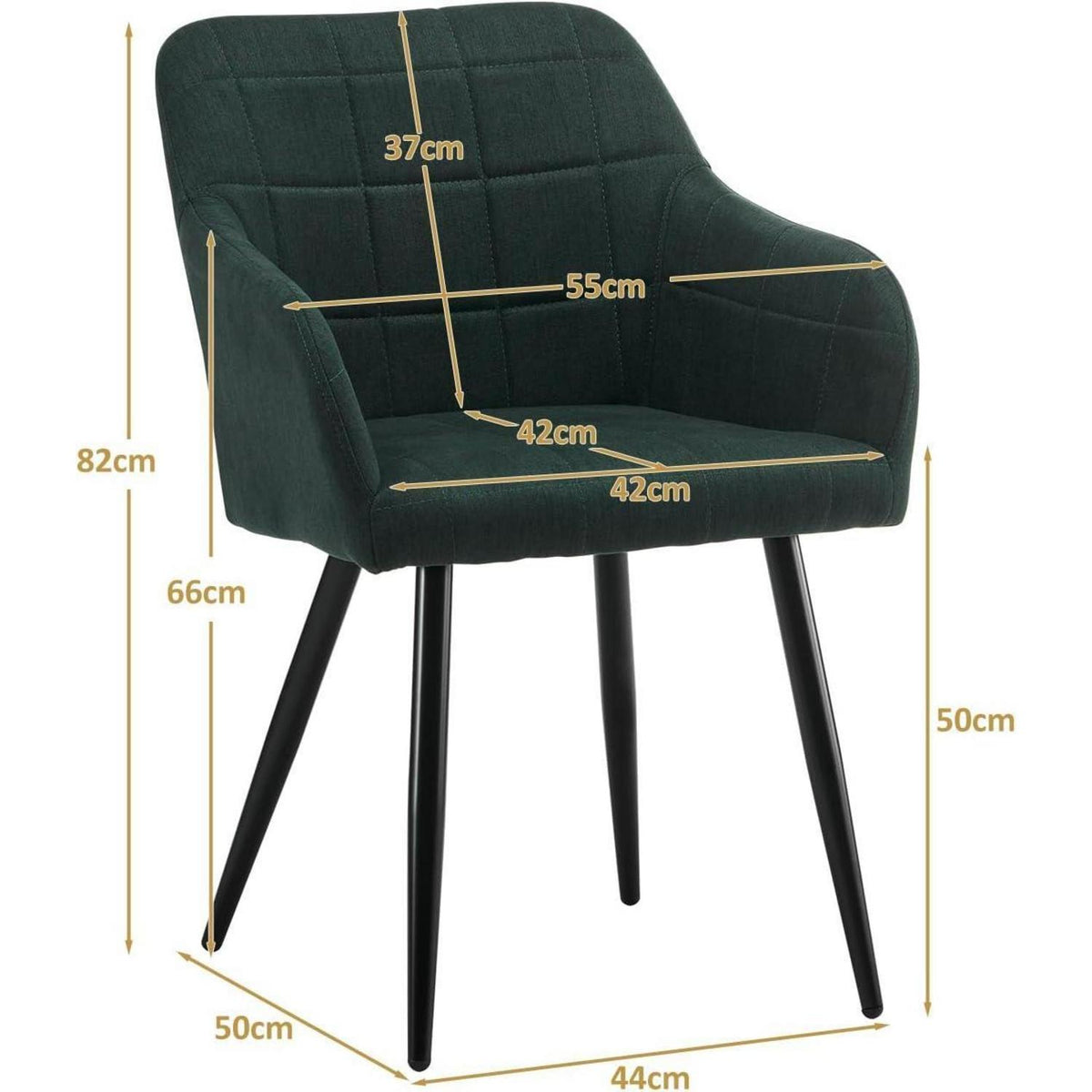 Gepolsterter Esszimmerstuhl mit Armlehnen & Leinenbezug (Grün)