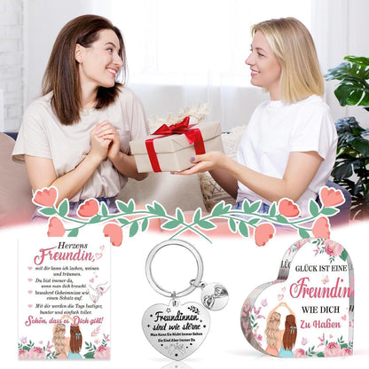 Freundin Geschenk Set: Schlüsselanhänger, Acryl Deko & Karte