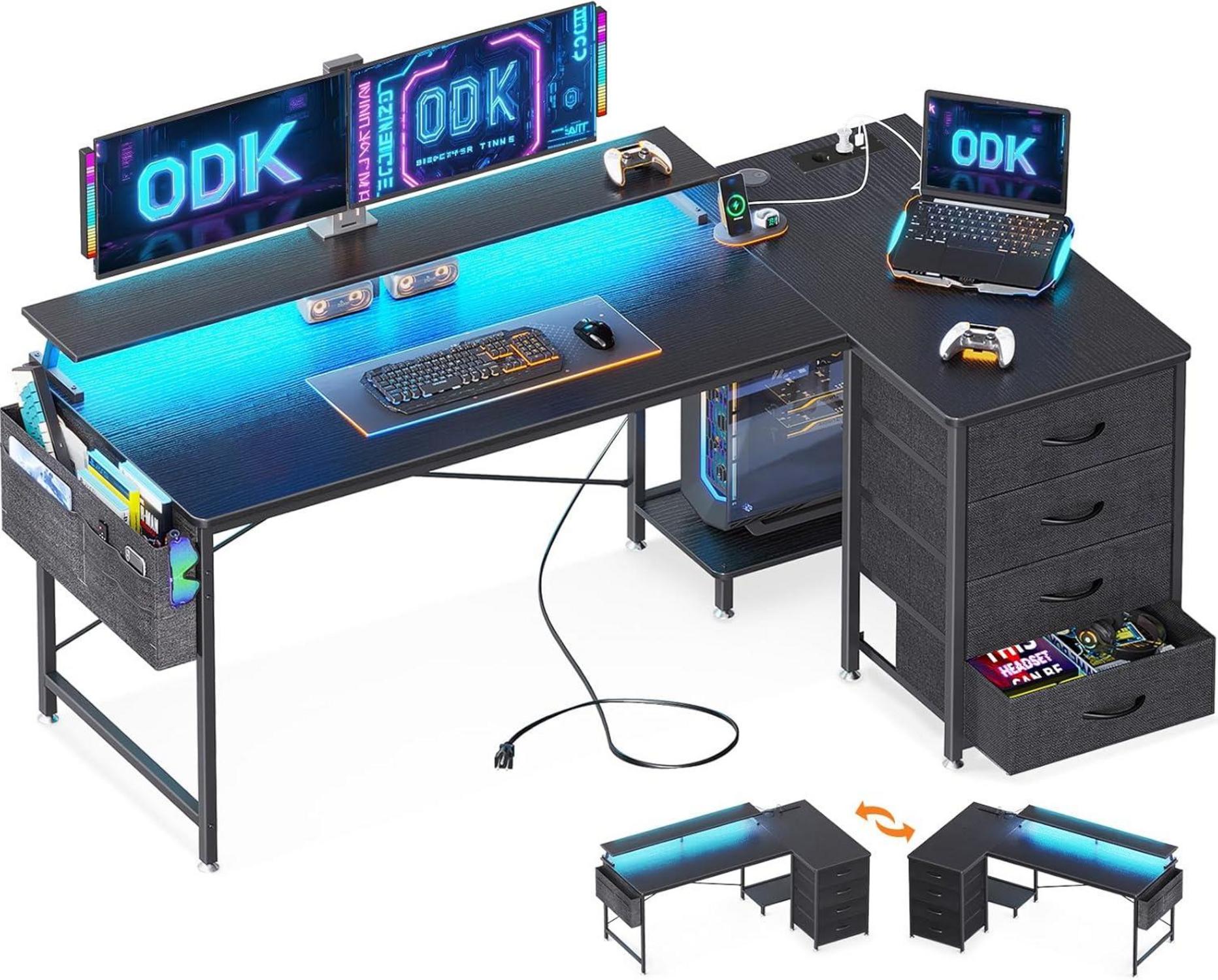 Eckschreibtisch 160x80cm 4 Schubladen USB LED Gaming Tisch L-Form