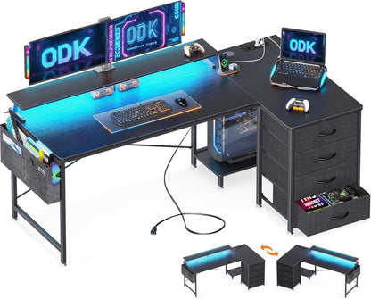 Eckschreibtisch 160x80cm 4 Schubladen USB LED Gaming Tisch L-Form