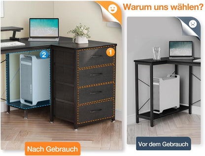Eckschreibtisch 160x80cm L-Form mit 4 Schubladen LED USB schwarz