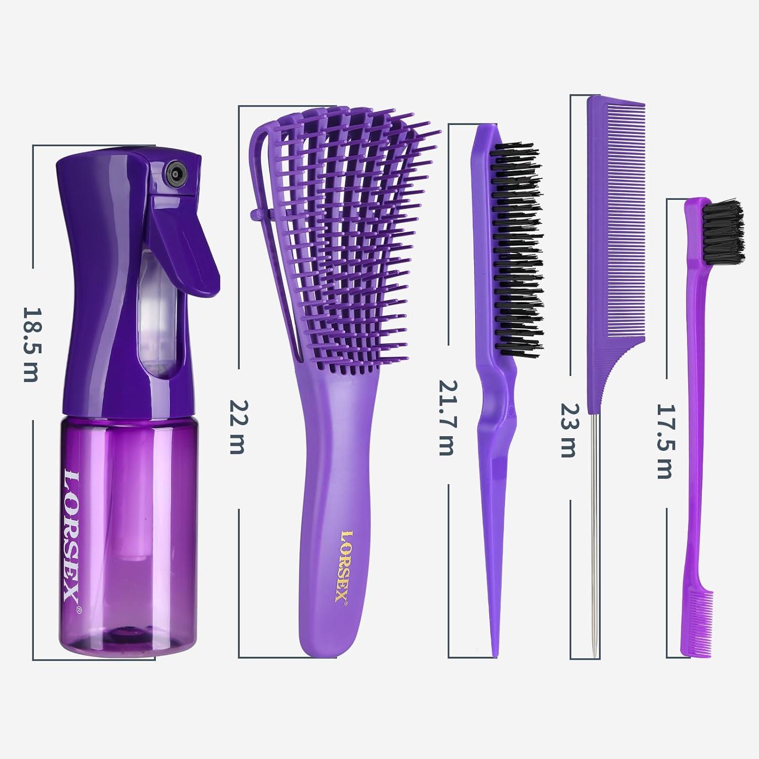 Haarbürste mit Sprühflasche Entwirrbürste Naturhaar Afro Lockiges Haar 4c inkl. 3 Bürsten - Violett
