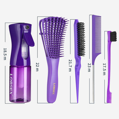 Haarbürste mit Sprühflasche Entwirrbürste Naturhaar Afro Lockiges Haar 4c inkl. 3 Bürsten - Violett