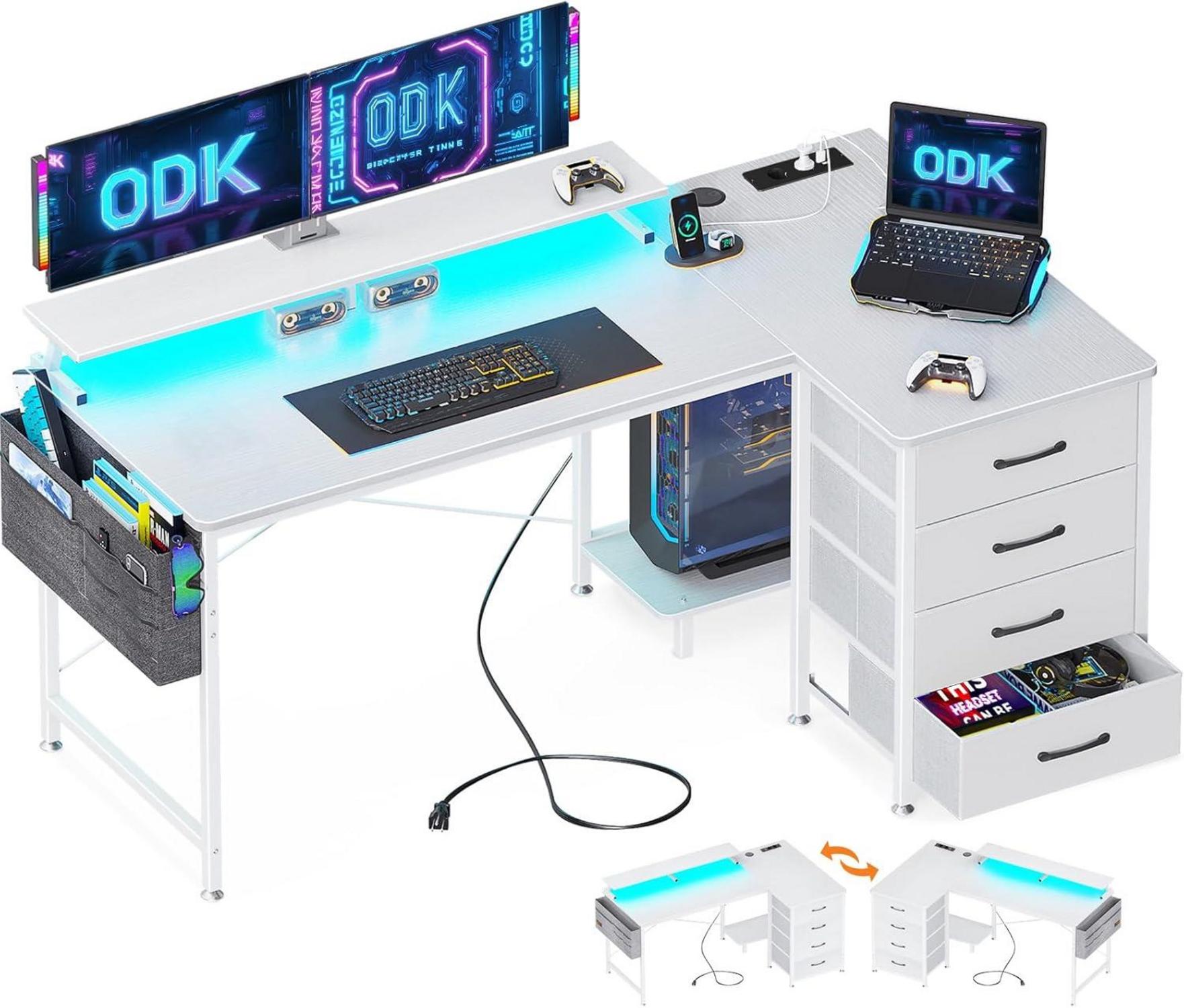 Eckschreibtisch Weiß Gaming Tisch L-Form LED Monitorständer