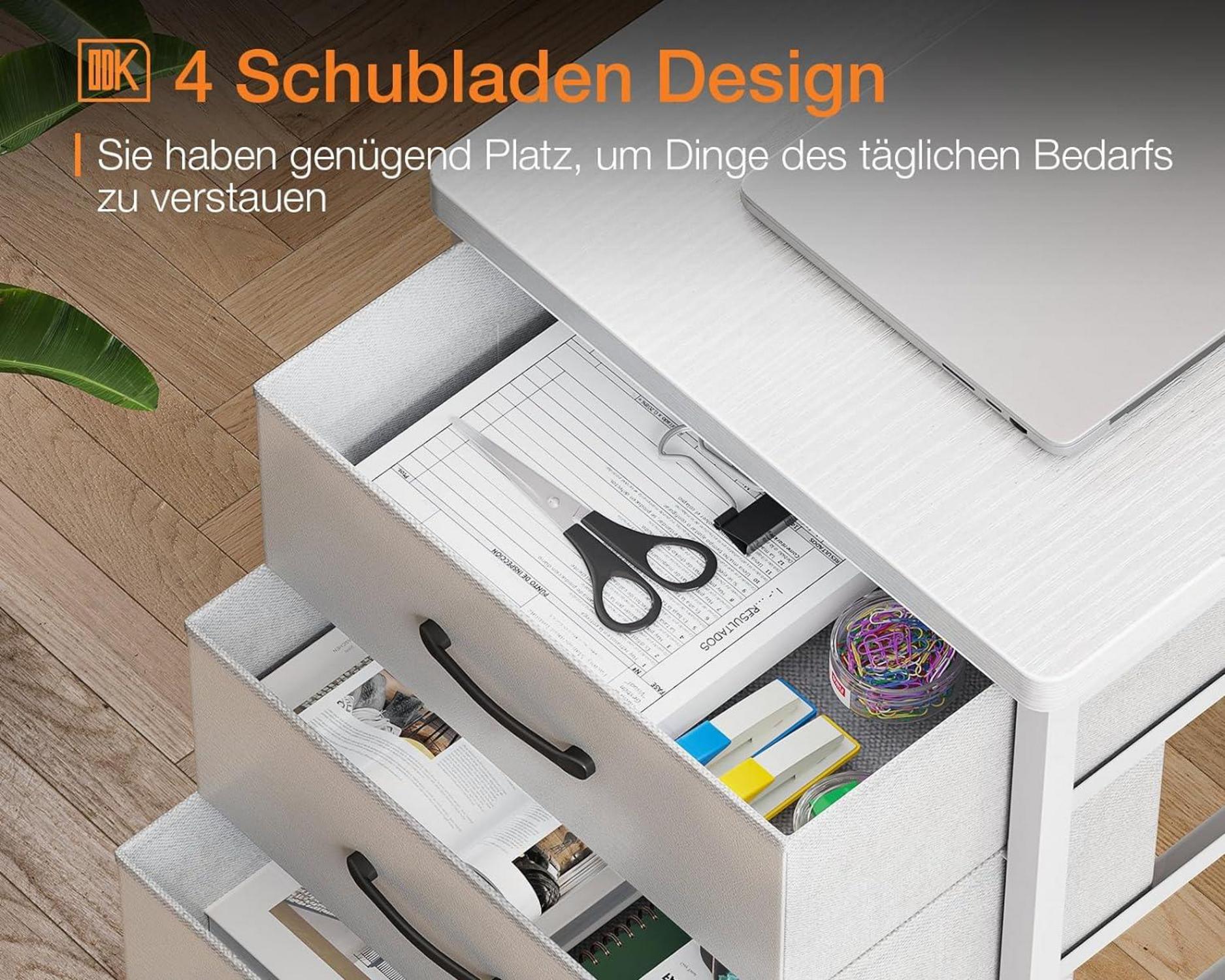 Weißer Eckschreibtisch 140x80cm mit 4 Schubladen & LED - Gaming L-Form Home