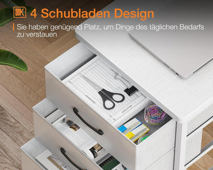 Weißer Eckschreibtisch 140x80cm mit 4 Schubladen & LED - Gaming L-Form Home