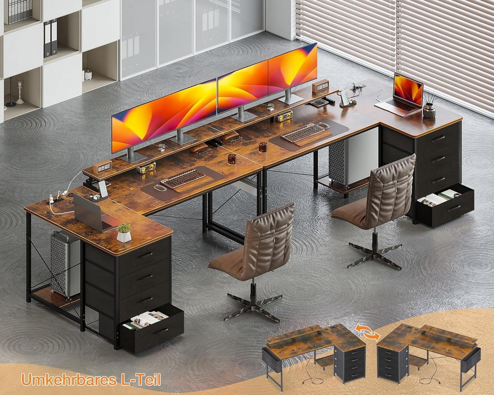 ODK Schreibtisch L Form 160x80x84.7cm mit 4 Schubladen USB