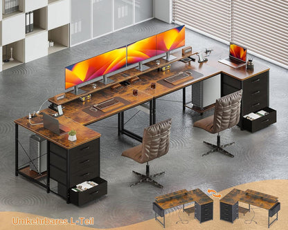 ODK Schreibtisch L Form 160x80x84.7cm mit 4 Schubladen USB