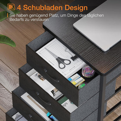 ODK L-förmiger Schreibtisch mit USB-Ladeanschluss und Steckdose, 4 Schubladen, Monitorablage - Schwarz, 160x80x84.7cm