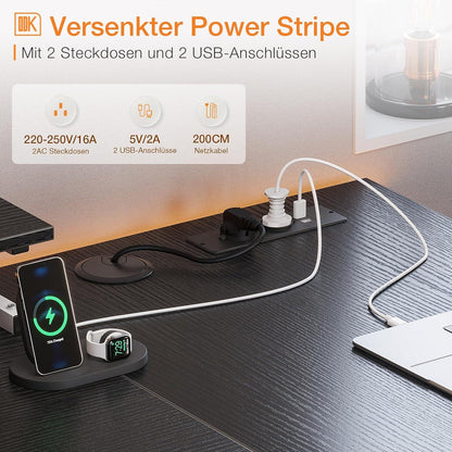 ODK L-förmiger Schreibtisch mit USB-Ladeanschluss Schwarz 160x80cm