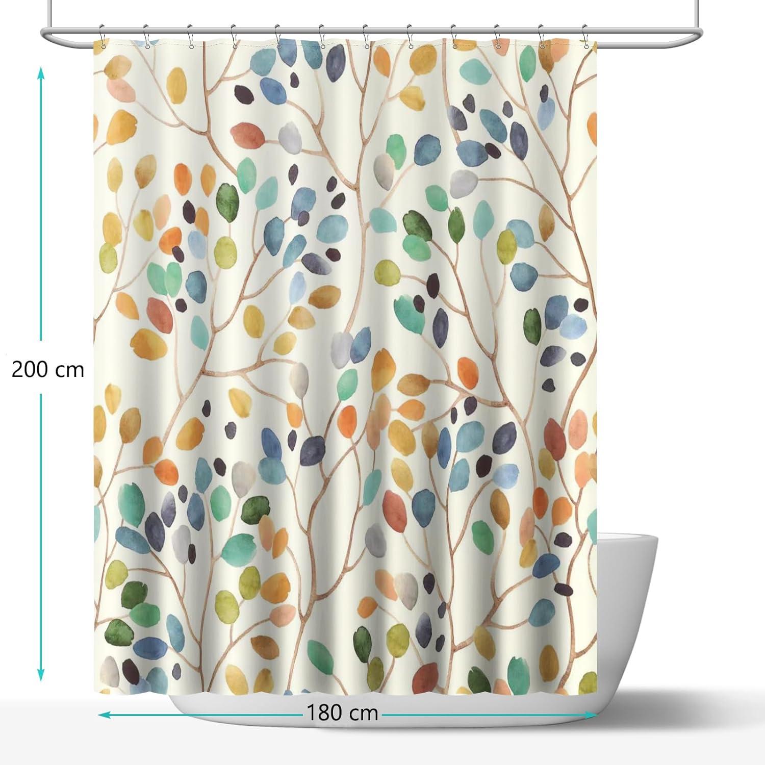 Duschvorhang Blumenmuster Bunte Blätter Badezimmer Deko 180x200 cm