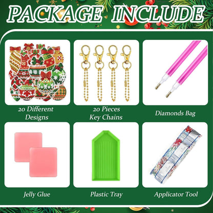 20er Set Diamond Painting Weihnachtsanhänger 5D Diamant Kinder DIY