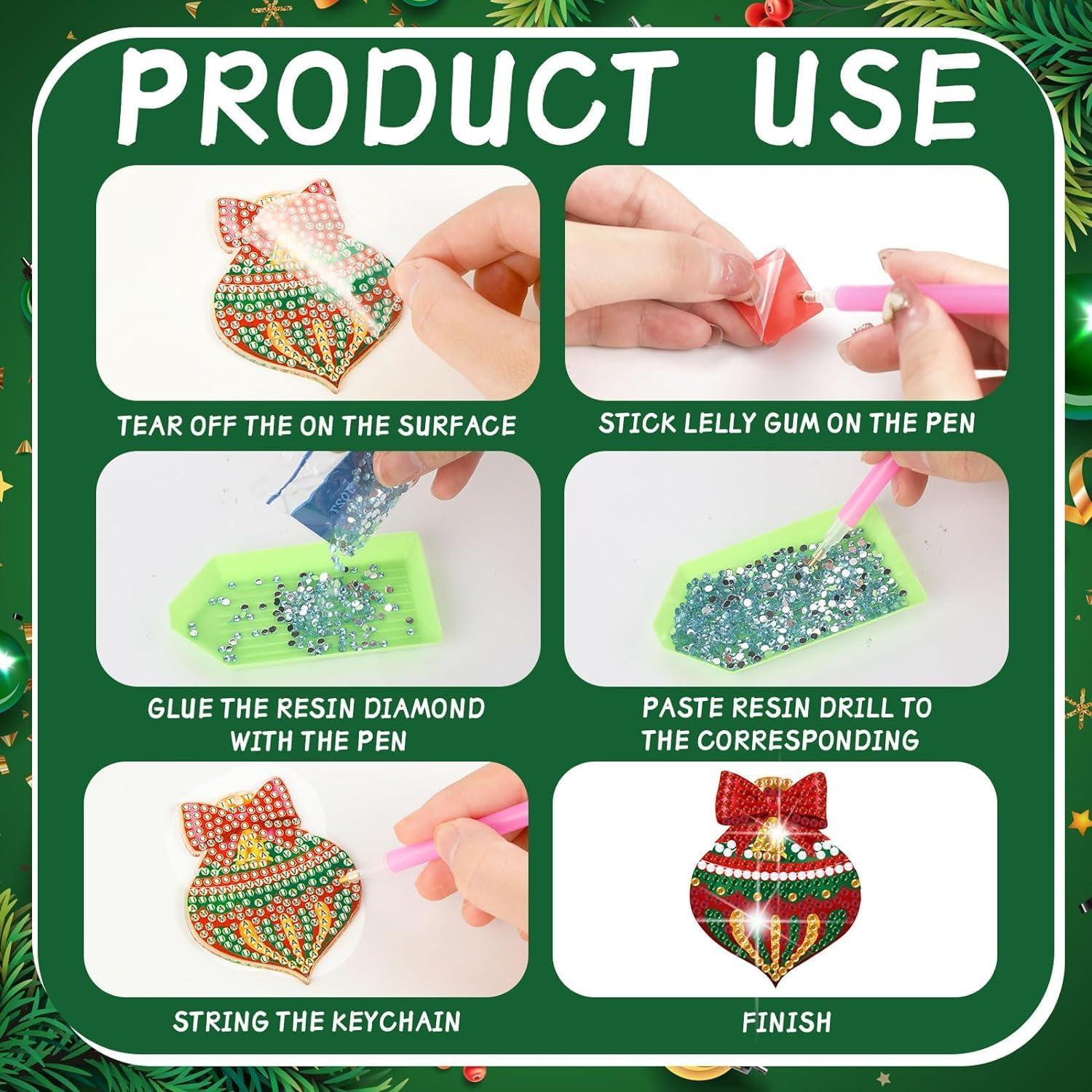 Diamond Painting Weihnachten Anhänger Set mit 20 Stück - 5D Bastelset Kinder & Schlüsselanhänger