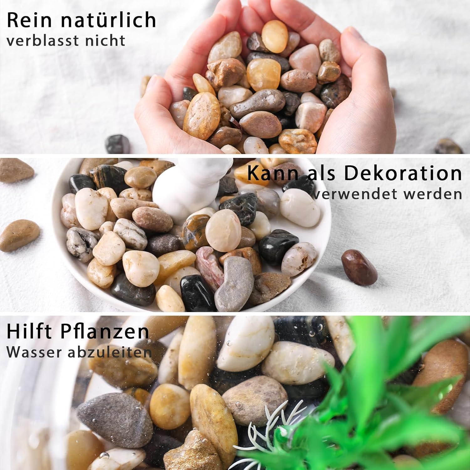 Naturstein Flusskiesel Mix 450g Deko Basteln Vasen Garten