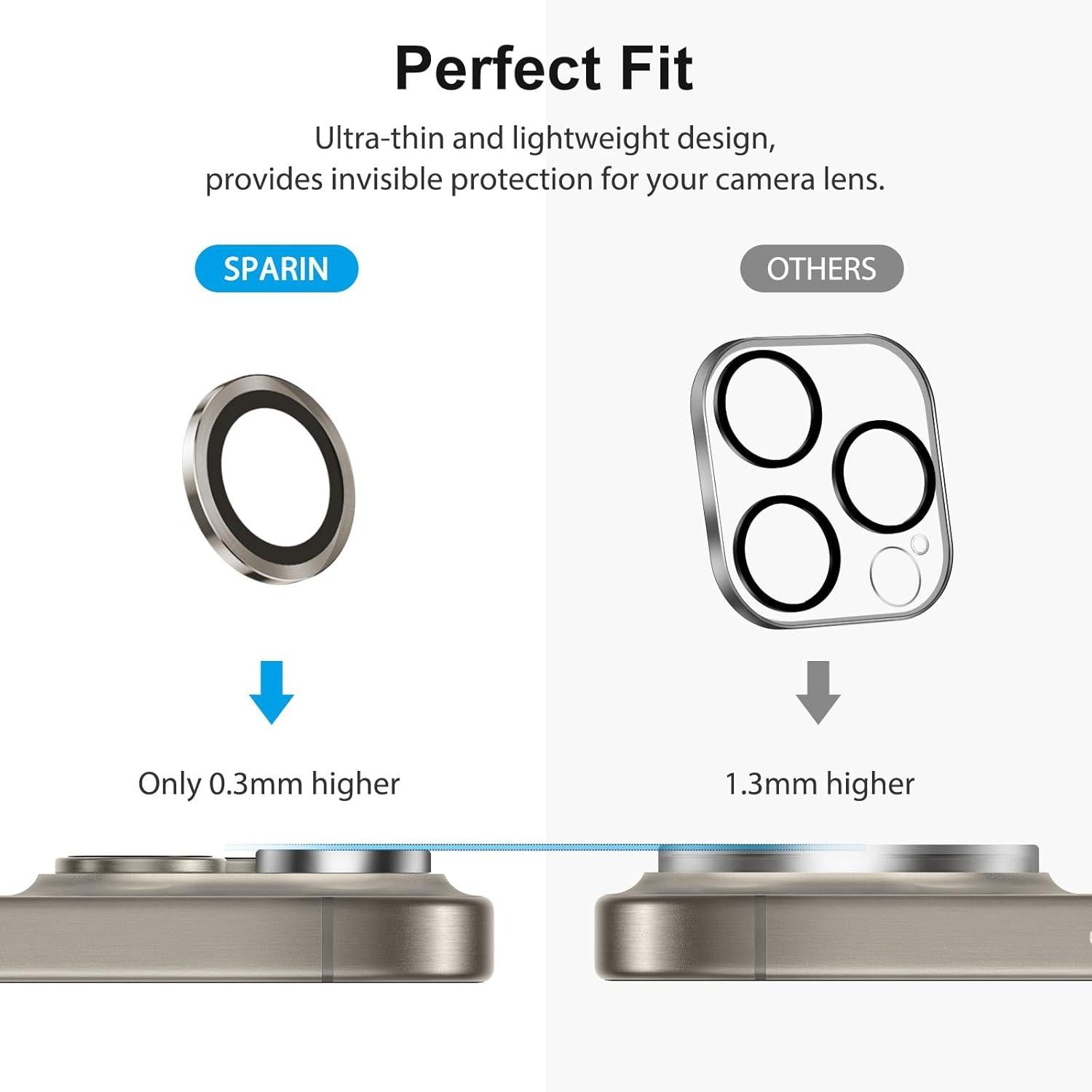 SPARIN iPhone 15 Pro Kameraschutz 4 Stück 9H Härte Panzerglas