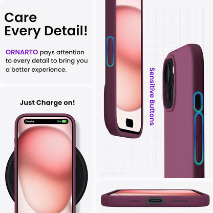 ORNARTO iPhone 15 Hülle Silikon 6,1 Zoll Kratzfest stoßfest Weinrot