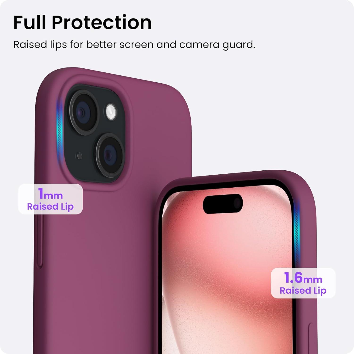 ORNARTO iPhone 15 Plus Silikon Hülle 6,7 Zoll - Ultra dünne Handyhülle (2023) - Weinrot