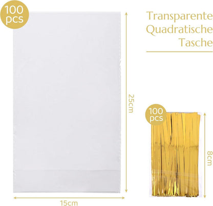 100 Stück Transparente Cellophantüten 15 x 25cm für