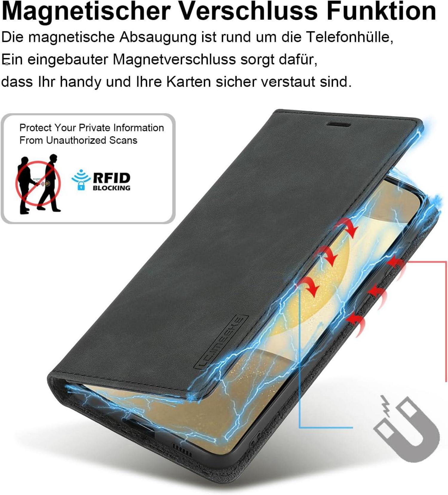 Handyhülle Samsung Galaxy S24 Leder Flip Wallet Case Schwarz
