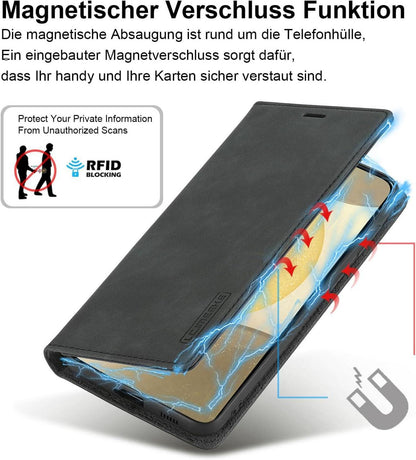 Handyhülle Samsung Galaxy S24 Leder Flip Wallet Case Schwarz