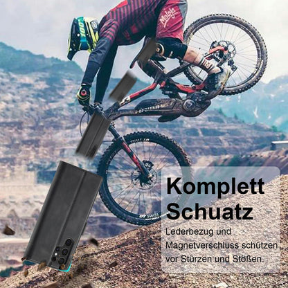 Samsung Galaxy S24 Ultra Hülle Leder Flip Wallet mit Schutzfolie - Schwarz